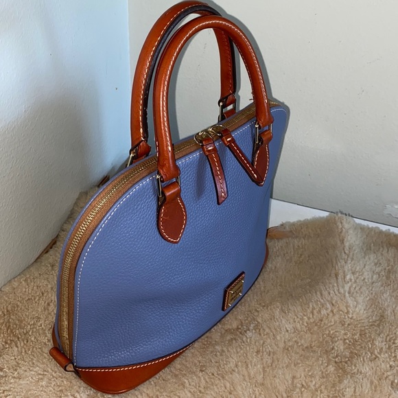 Dooney & Bourke Pebble Grain Zip Zip Satchel in Blue and Brown - Picture 3 of 15